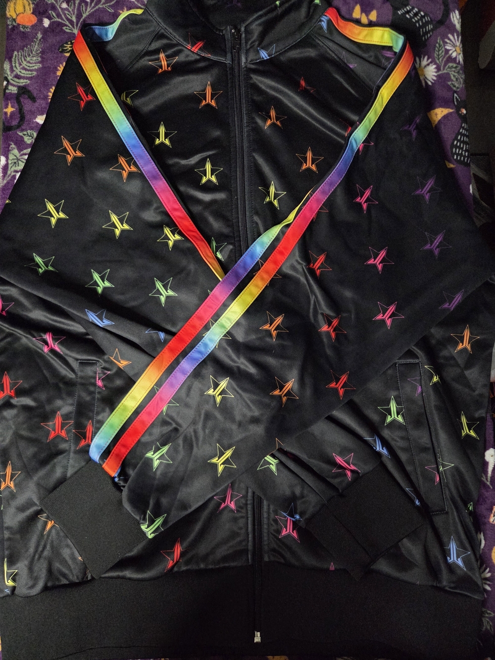 Black Rainbow-Trim Jeffree Star Track Jacket 3xl